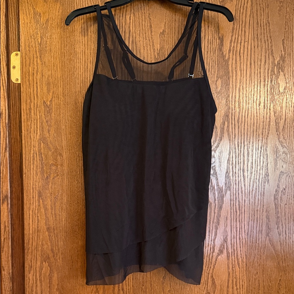 Black Sheer Layered Tankini Top with Swim Shorts